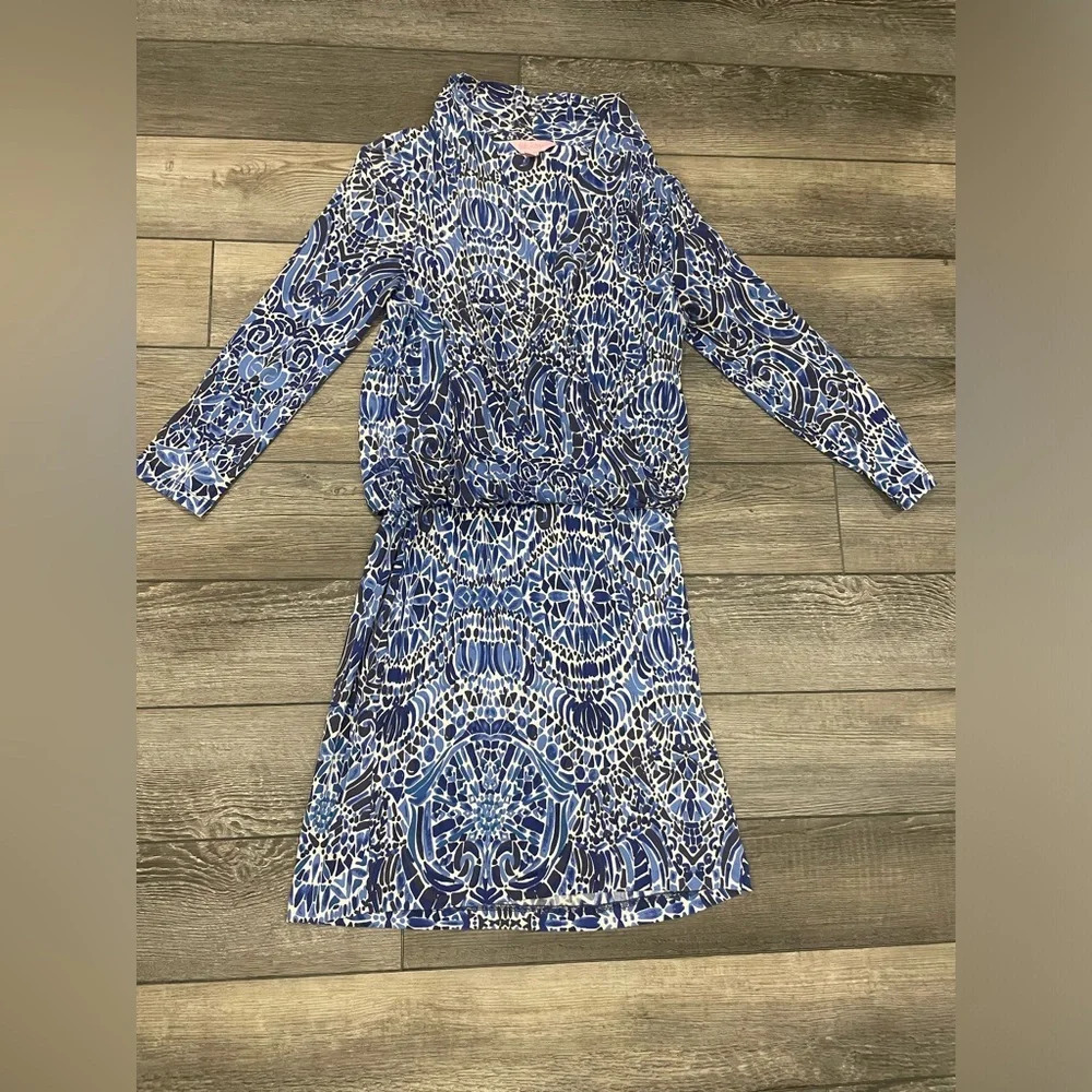 Lilly Pulitzer Felizia Silk Dress Navy Blue Women's Size Small